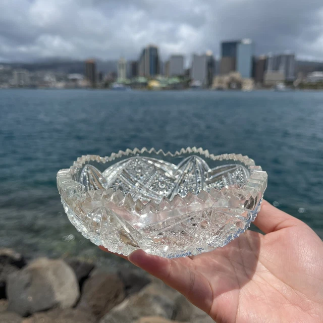 NUCUT American Brilliant Cut Glass Small Nut Bowl Candy Dish Antique 1900’s 9