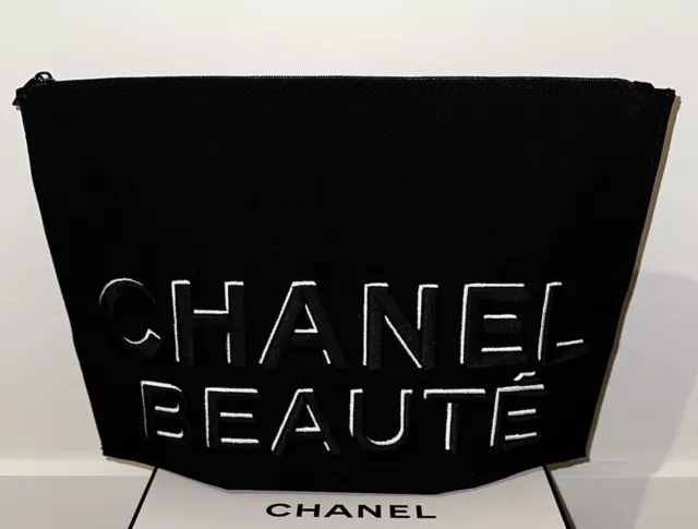 Large Posh White Chanel Beaute Pouch Makeup Bag GWP WITHOUT BOX Novelty
