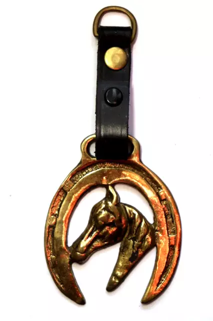 Vintage 6" Martingale Brass Leather Horse Medallion Hanging Clip Head Design A9