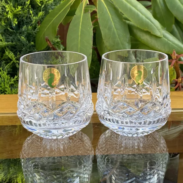 Waterford Crystal Lismore Cut New Pair Of 8.5cm 9oz Roly Poly Whisky Tumblers