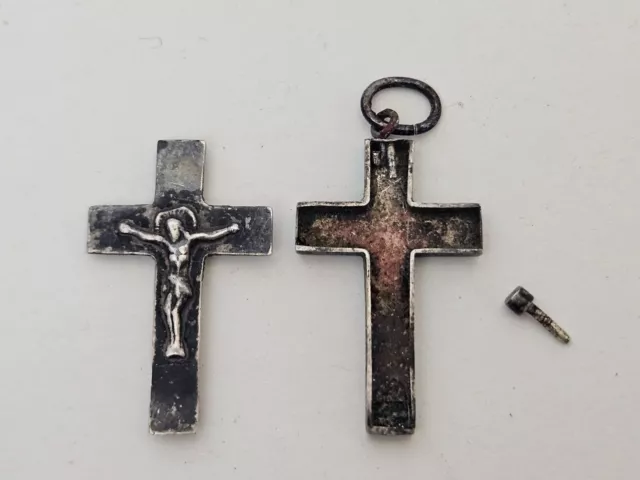 ANTIQUE CROSS RELIQUARY BOX PENDANT RELIC STERLING SILVER 900 RARE ! (No.ЮZ2 )