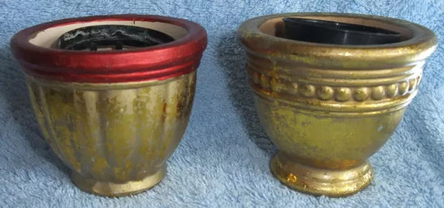 2x Keramik Übertöpfe Blumentöpfe rot-gold u. gold +2x Innentöpfe schwarz 5cm