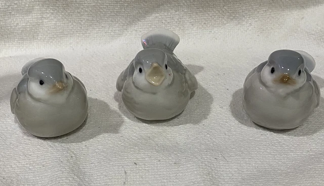 Vintage Japanese Collectible Otagiri Grey Blue White Bird Set Figurine Porcelain