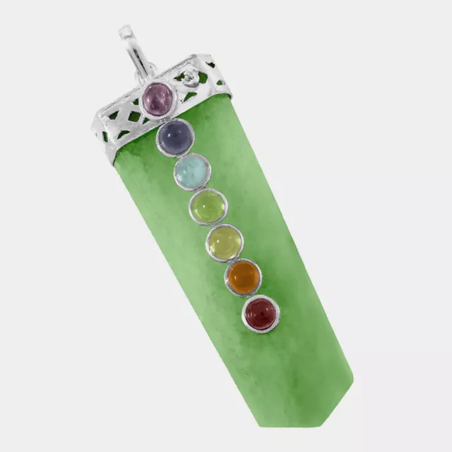 Green Jade 7 Chakra Crystal Pendant Necklace HANDMADE Heal Stone Reiki CHARGED