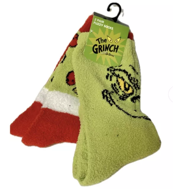 Holiday Tradition - Dr Seuss The Grinch 2 Pairs Of Fuzzy Socks