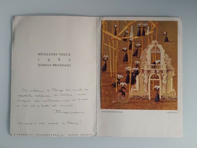 ENRICO BRANDANI  biglietto augurale 1962 originale con dedica autografata 