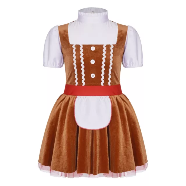 Kids Girls Xmas Costume Outfits Christmas Dress Performance Gingerbread Cosplay