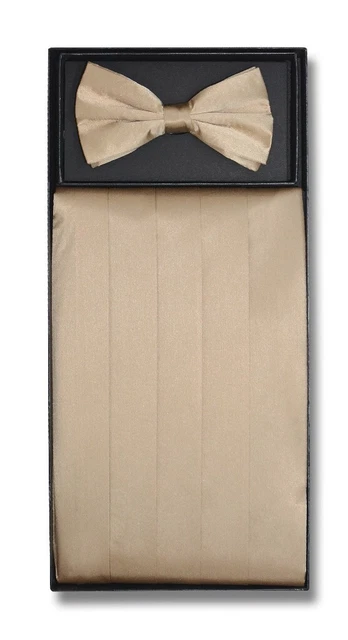 SILK Cumberbund & BowTie Solid BEIGE LIGHT BROWN Men's Cummerbund Bow Tie Set