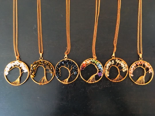 Tree of Life 7 Chakra Crystal Gemstone Stone Reiki Healing Pendant Necklace