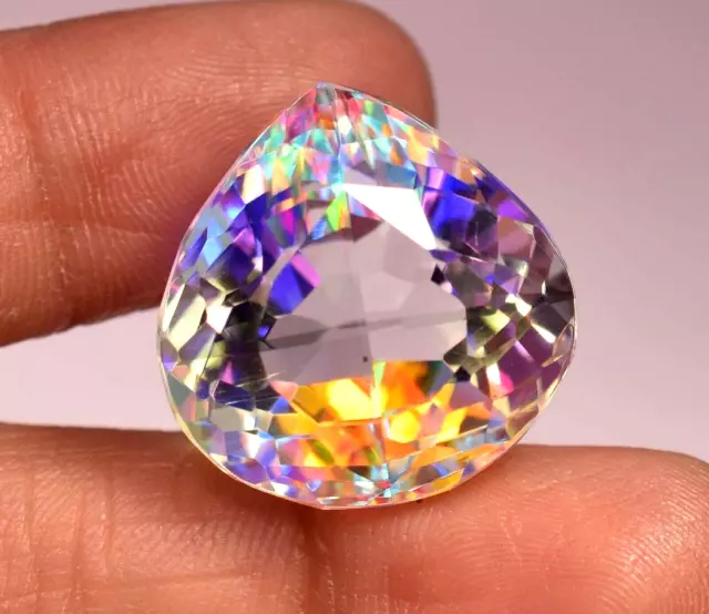 Natural Rainbow Mystic Quartz 34.75Ct Beautiful Pear Cut Loose Gemstone 20x20 mm