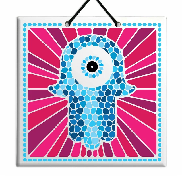 Adorno Pared Decorativo 15x15 Hamsa Woodens Contra Mal Ojo Kaballah Lucky Dije