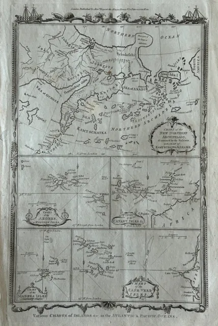 1782 Islands of the North Atlantic & North Pacific Oceans Antique Map