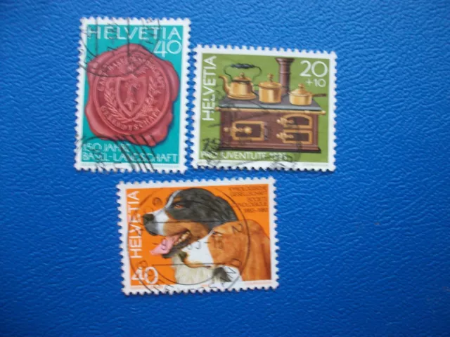 Schweiz, Helvetia, drei gestempelte Briefmarken