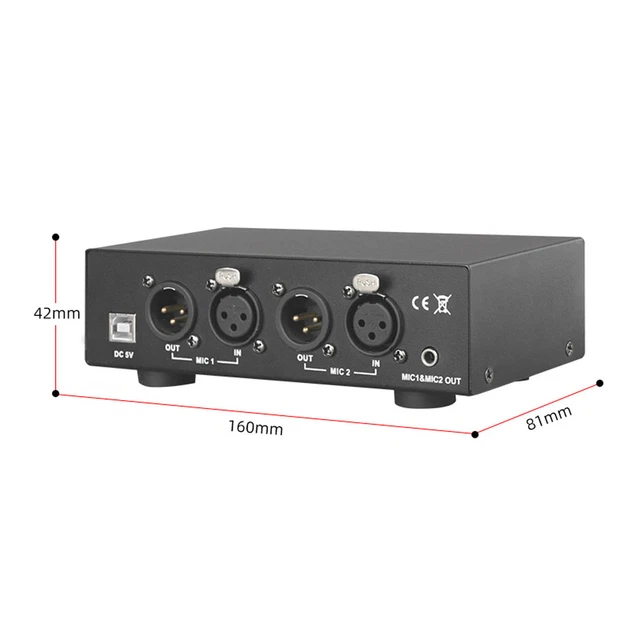 2 Channel 48V Phantom Power Supply With 3 Pin XLR Microphone Cable And 3.5mm