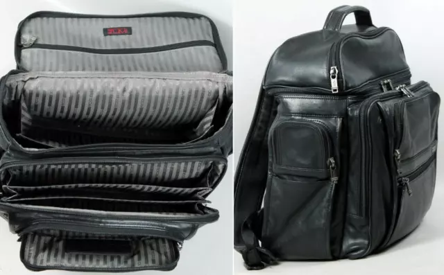 TUMI Alpha Bravo Napa Black Leather Backpack Computer Laptop Attaché Travel Bag