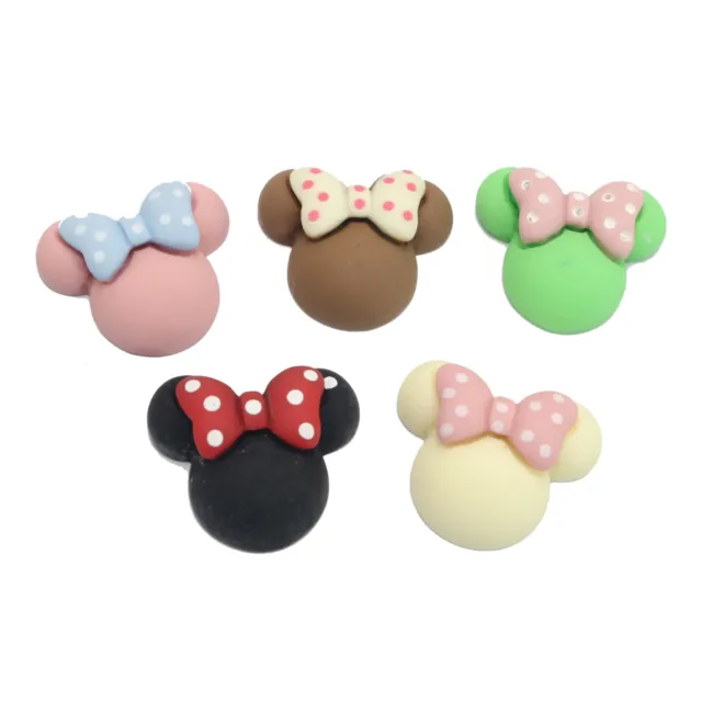 20pcs Mixed Color Flatback Resin Mouse With Bows Cabochons 22mm Scrapbooking DIY