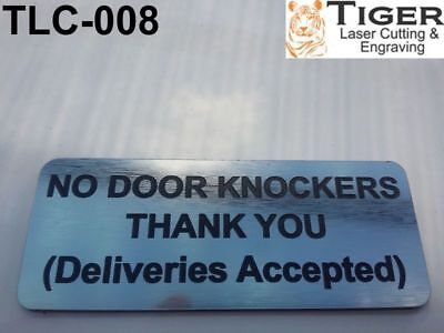 No Door Knockers Thank You Deliveries Accepted Sign Plaque Silver Black