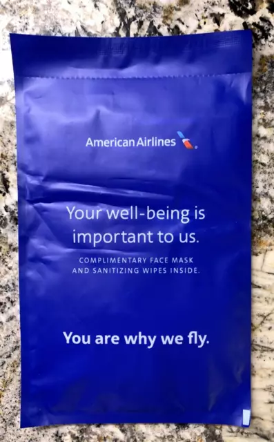 TWO American Airlines Face Mask & Sanitizing Wipes Travel Aviation Flight Safety