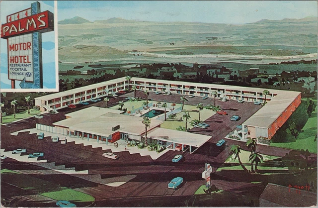 c1960s Palms Motor Hotel Motel Las Cruces NM aerial artist rendering B985