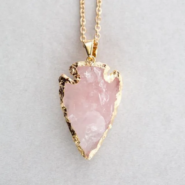 Natural Crystal Arrow Rose Quartz Stone Pendant Chakra Healing Gemstone Necklace