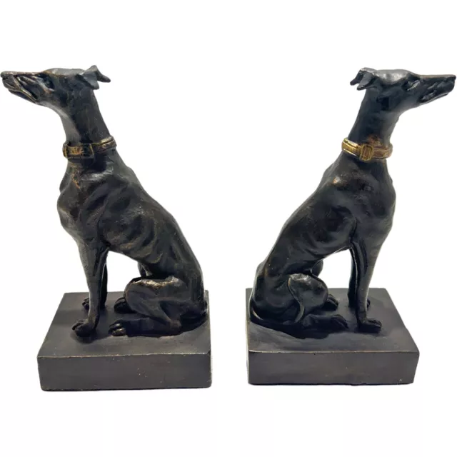 Pair Cast Iron Whippet Gray hound Dog Figures W/Fine Casting Statues Bookends 3