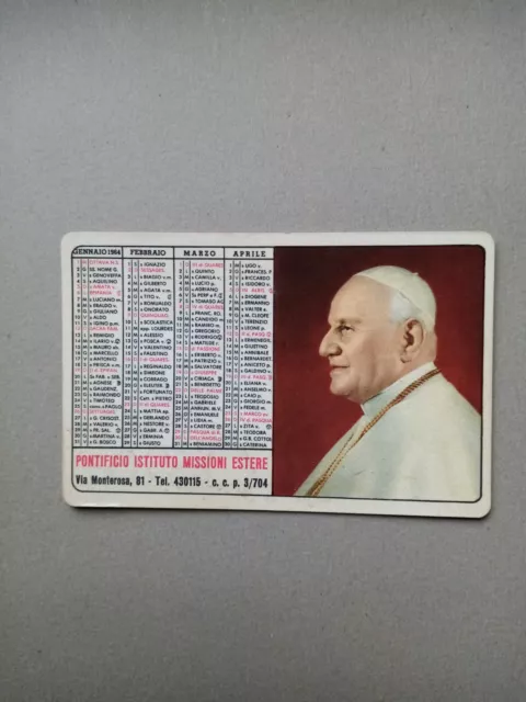 Calendarietto plastificato   1964 Pontificio Missioni Estere -Papa Giovanni XXII