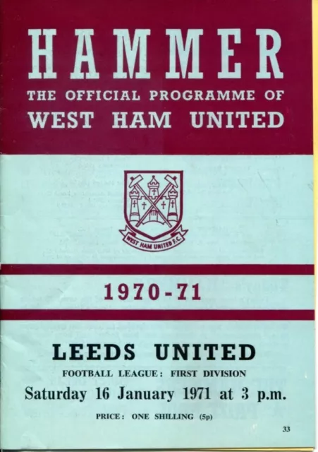 West Ham United vs Leeds United Programme January 16 1971