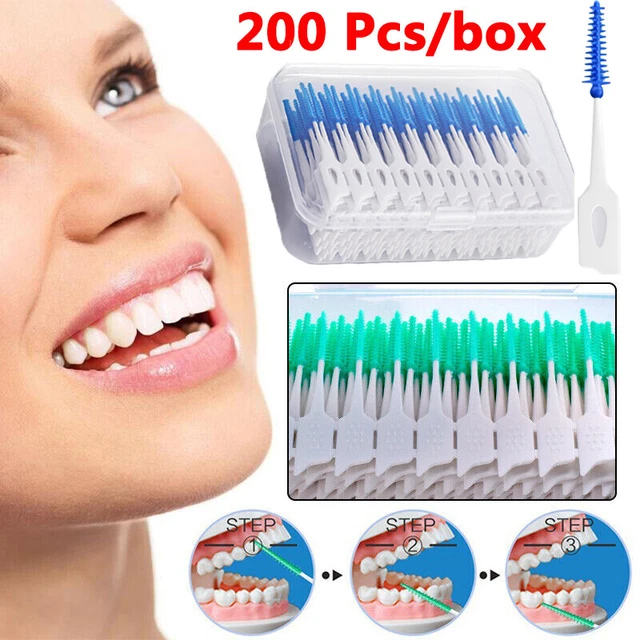 200 PIÈCES BROSSES Interdentaires Bâtons Pics Fil Dentaire Bleu Dents