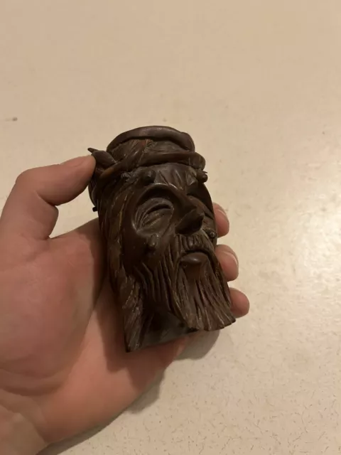 Antique Carved Wooden In Black Forest Technique Jesus Head Figurine