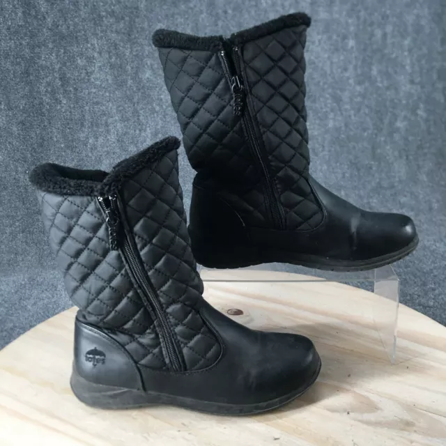 Totes Winter Snow Boots Womens 8 M Jade Black Fax Leather Zip Faux Fur Quilted