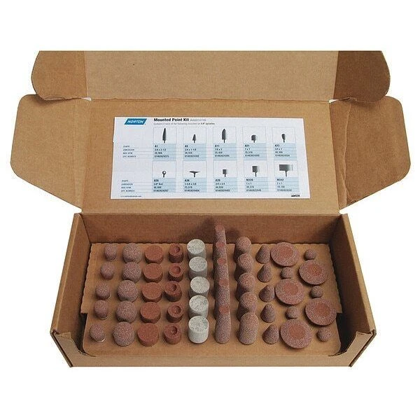 NORTON ABRASIVES Vitrified Mounted Pt Kit, A/O, 60, Med 69083147789