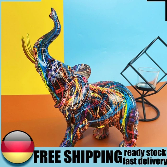 Resin Graffiti Elephant Statue Handicrafts Colorful Elephant Sculpture Art (C) D
