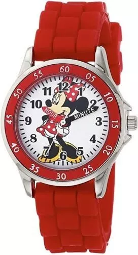 Disney Kid's MN1158 Time Teacher Minnie Mouse Watch with Red Rubber Strap