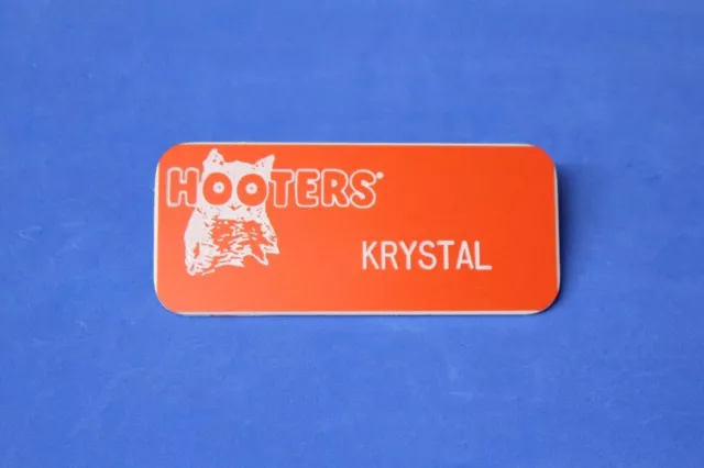 HOOTERS RESTAURANT GIRL KRYSTAL ORANGE NAME TAG / PIN -  Waitress Pin