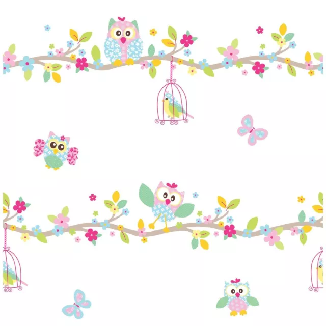 Fun4Walls White Birds Patchwork Owls Nursery Childrens Kids Wallpaper Wp40636