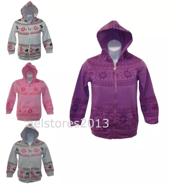 Fille Polaire Capuche Aztèque Renne Pull Rose Haut Blanc Pull Veste Capuche