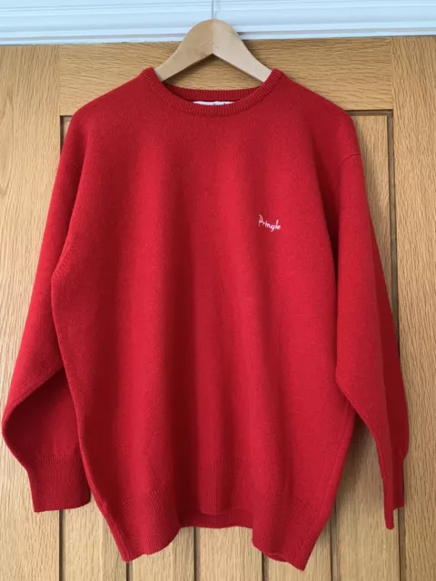 Pringle Sports Made In Scotland Red Golf Pure New Wool Jumper Size Medium