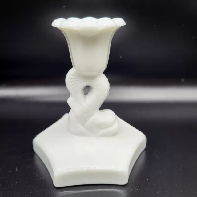 Milk Glass Koi Fish Dolphin Candle Stick Holder 4 inches Tall Vintage