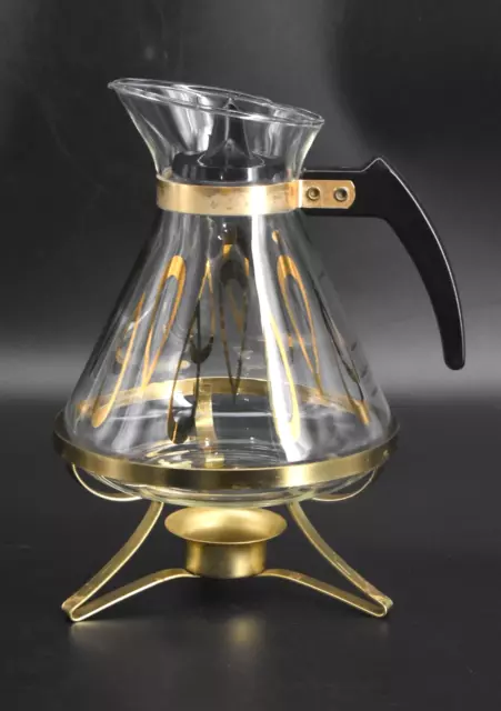 Pyrex MCM Mid Century Modern Coffee Pot 8 Cup Carafe Warmer Glass Vintage  EUC