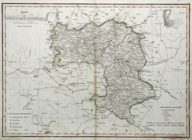 Steiermark Original Kupferstich Landkarte Mollo 1820