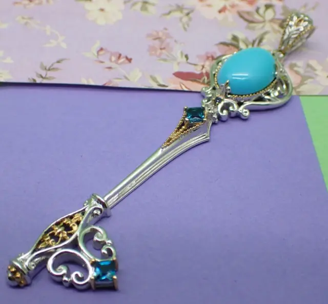 Michael Valitutti Gems en Vogue Key Pendant Sterling Silver Turquoise &Sapphire