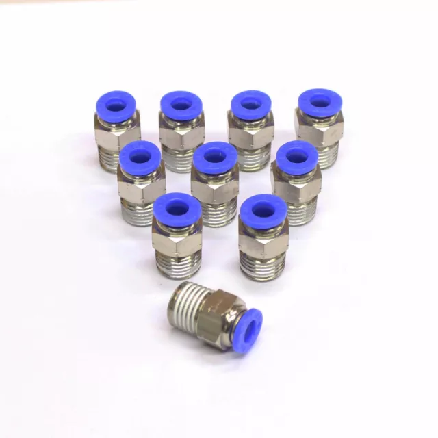 10pc Push In Straight Male Fittings 1/8"OD Tubing -1/4"NPT MettleAir MTC 1/8-N02