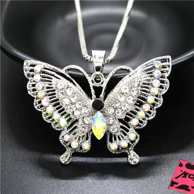 Hot Betsey Johnson Rhinestone Lovely Butterfly Crystal Pendant Chain Necklace