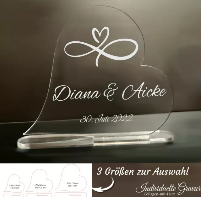 Valentinstag Geschenk Acryl Herz Aufsteller mit Wunschgravur Liebe Hochzeit Paar