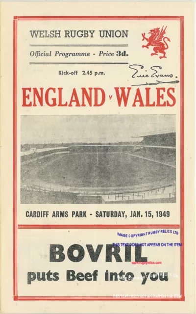 Wales v England 15 January 1949 RUGBY PROGRAMME REPRODUCTION (not original)