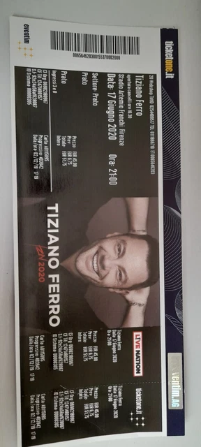 Biglietto per il concerto di Tiziano Ferro, posizione PRATO, 21 giugno, Firenze.