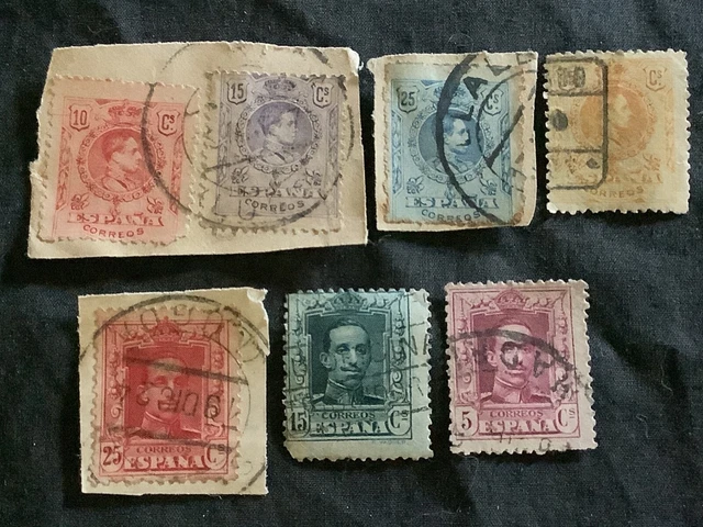 Lot of 7 Used Spain Stamp Espana Correos King Alfonso XIII 1909 - 1920s