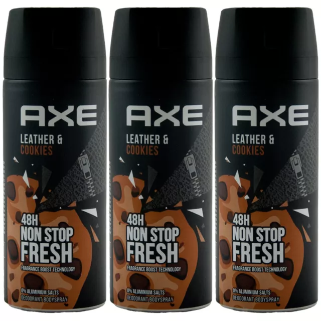 Axe Deo Spray LEATHER & COOKIES 3 x 150ml for man 48H Schutz Bodyspray Deodorant