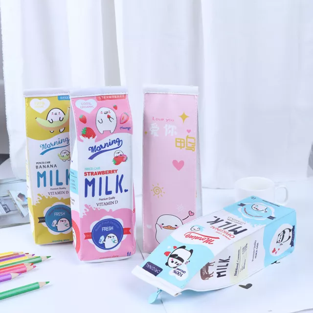 Cartoon milk bottle school pencil case cute pu pen bag storage pouch statione ZF