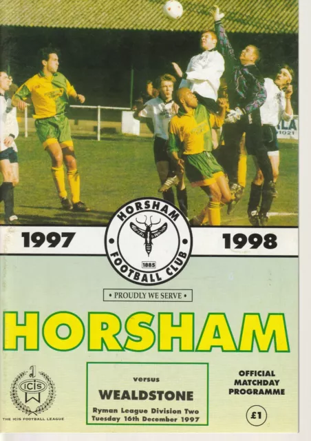 Horsham v Wealdstone 16 Dec 1997 Ryman League 2 Programme